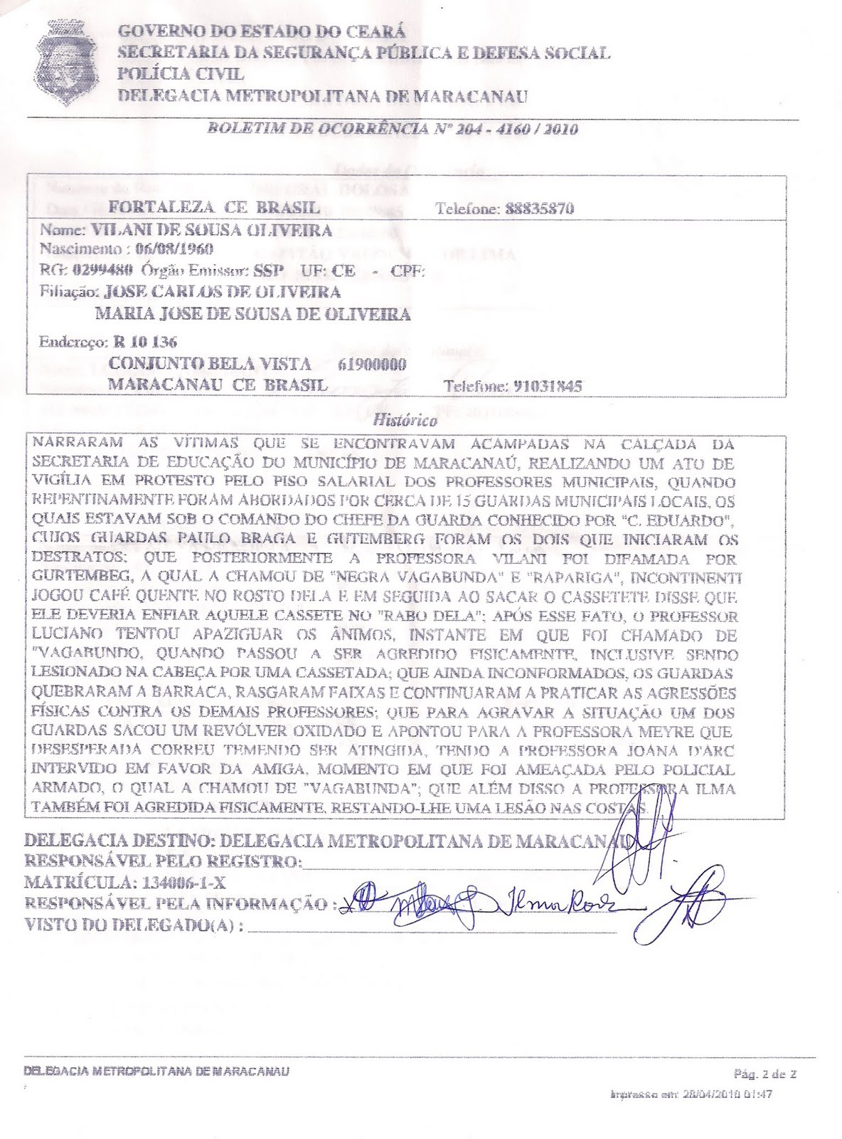 Boletim De Ocorrencia Por Desacato Ao Funcionario Publico CAMPANHA SALARIAL 2011 - VAMOS A LUTA!: BOLETIM DE OCORRÊNCIA